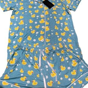 Katie J NYC Blue and Yellow Pajama Set with Duck Print
